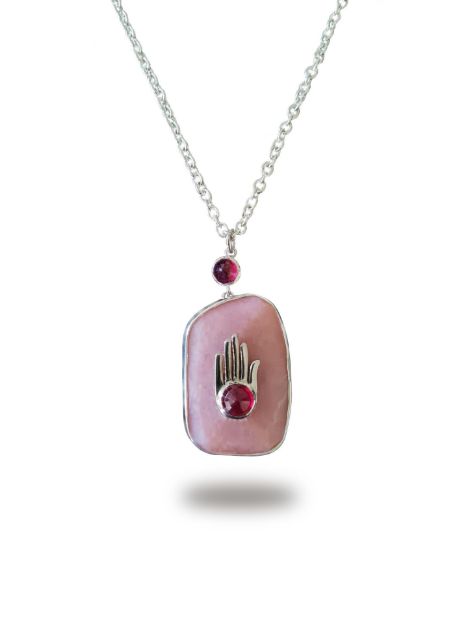 Hamsa Pembe opal kolye resmi