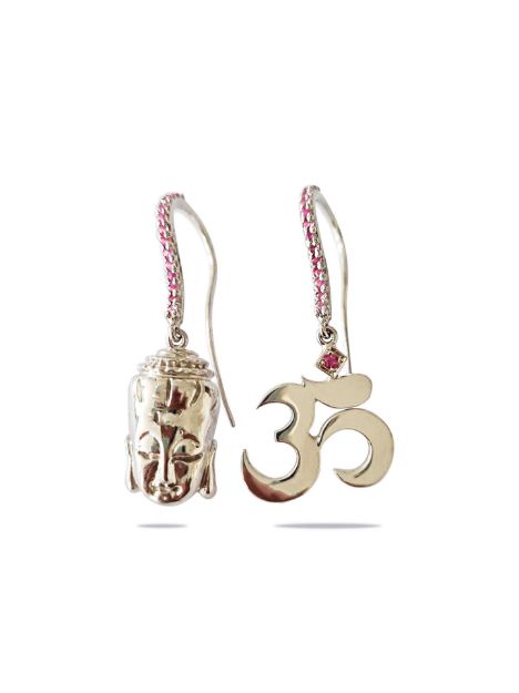 Buda ve om pembe safir küpe resmi